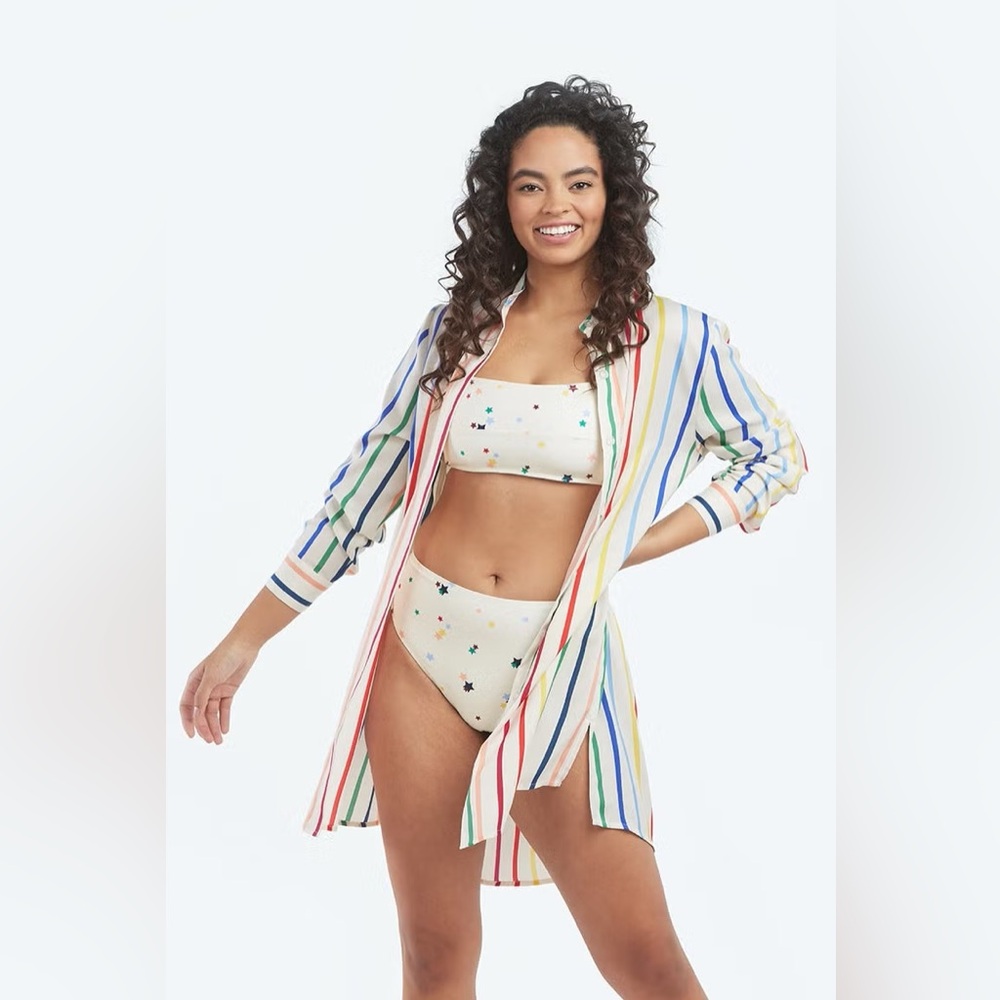 Summersalt x The Home Edit Rainbow Stripe Short Effortless Shirtdress Cover Up